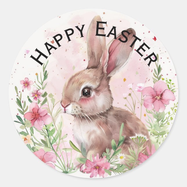 Cute teal bunny happy Easter stickers (Front)