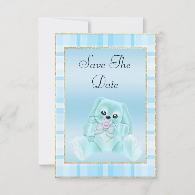 Cute Teal Bunny Save The Date Baby Shower (Front)