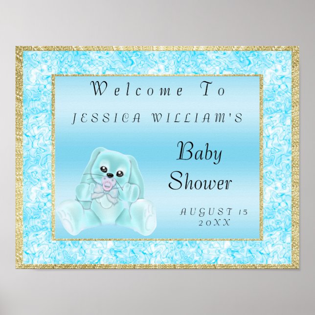 Cute Teal Bunny Welcome Poster (Front)