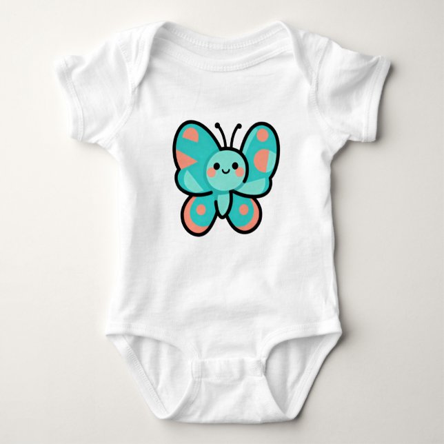 Cute Teal Butterfly Kawaii Art Baby Clothes Baby Bodysuit (Front)