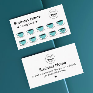 Cute Teal Coffee Cups Add Your Logo Minimal Plain Loyalty Card