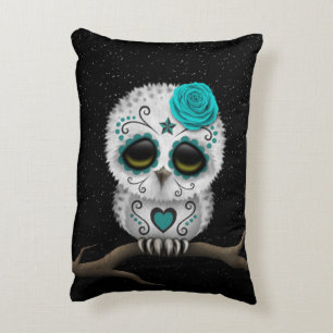 Cute Teal Day of the Dead Sugar Skull Owl Stars Decorative Cushion
