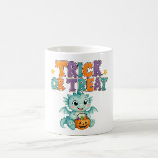 Cute Teal Dragon and Pumpkin Halloween Coffee Mug