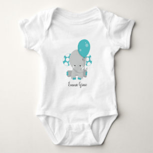 Cute Teal Elephant Baby Girl Monogram Tutu Bodysuit