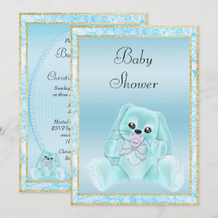 Cute Teal Floppy Ears Bunny Baby Shower Invitation
