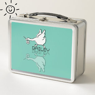 Cute Teal Goose Reflection Doodle Custom Name Metal Lunch Box