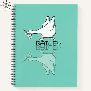 Cute Teal Goose Reflection Doodle Custom Name Notebook