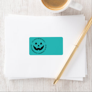 Cute teal jack o lantern custom Halloween Label