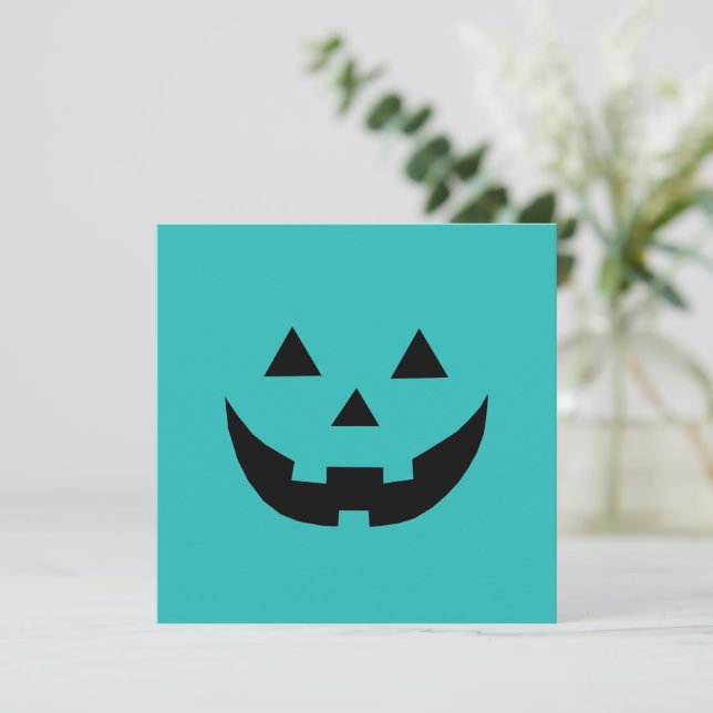 Cute teal  jack o lantern funny Halloween card (Standing Front)
