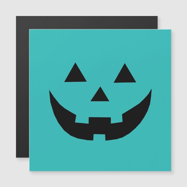 Cute teal jack o lantern funny Halloween Magnetic Invitation (Front/Back)
