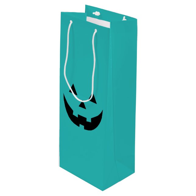 Cute teal jack o lantern funny Halloween Wine Gift Bag (Front Angled)