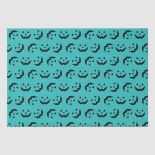 Cute teal jack o lantern pumpkin face Halloween Tissue Paper