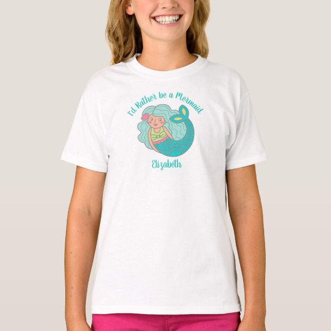 Cute Teal Mermaid Personalised T-Shirt (Front)