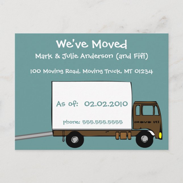 Cute Teal Moving-Truck We're Moving Cards (Front)