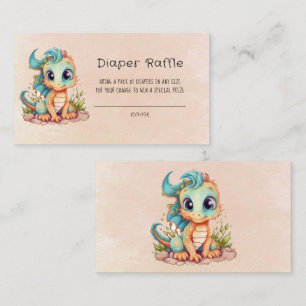 Cute Teal Orange Dragon Diaper Raffle Business Card