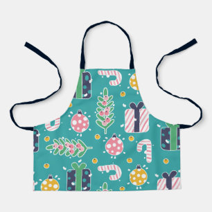 Cute Teal Pink and Yellow Christmas Items Apron