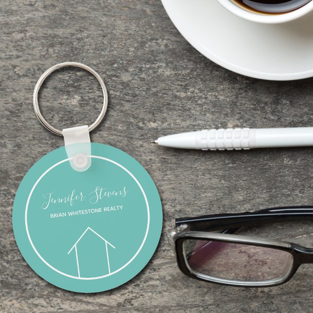 Cute Teal Real Estate Company Personalised Realtor Key Ring (Creator Uploaded)