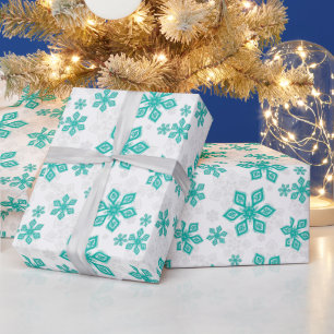 Cute Teal Snowflakes White Christmas Pattern  Wrapping Paper