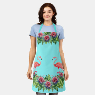 Cute Teal Tropical Pink Flamingo's Apron