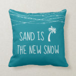 Cute Teal #Tropical Sand is the New Snow Palm Tree Cushion<br><div class="desc">For the family that celebrates their holidays in the tropics, Nautical Boutique Co.'s pillow displays a cute palm tree icon with the sentiment fun "Sand is the New Snow." It features white chalk-styled typography set on a deep teal /aqua background with twinkling string lights. Choose the customise tool to change...</div>
