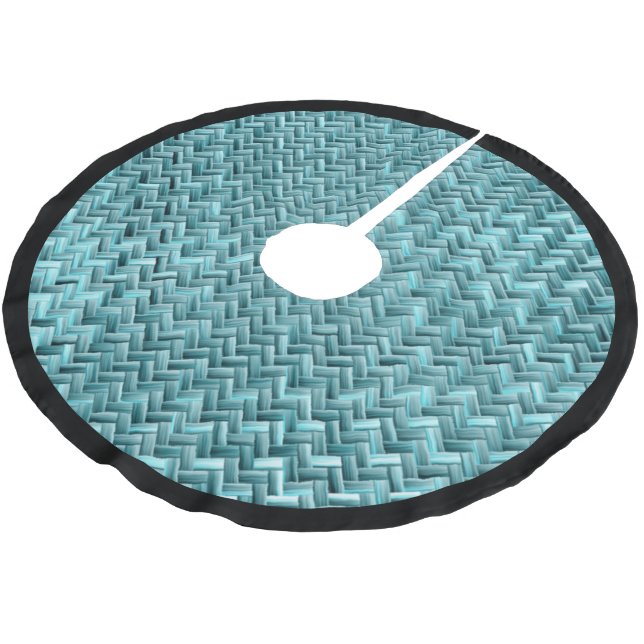 Cute Teal Turquoise Blue Faux Rattan Weave Pattern Brushed Polyester Tree Skirt (Angled)