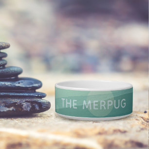 Cute Teal Watercolor Custom Dog Name Bowl