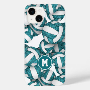 Cute teal white team colours patterned volleyballs Case-Mate iPhone 14 case