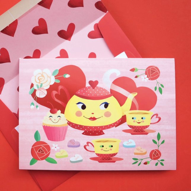 Cute Teapot and Teacups Valentine's Day  Card (Creator Uploaded)