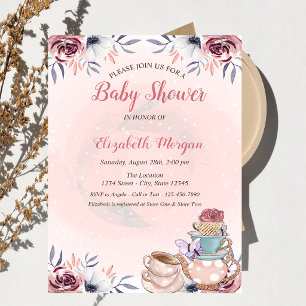 Cute Teapot Floral Tea Party Baby Shower Invitation