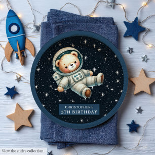 Cute Teddy Astronaut Boy Baby Shower Paper Plate