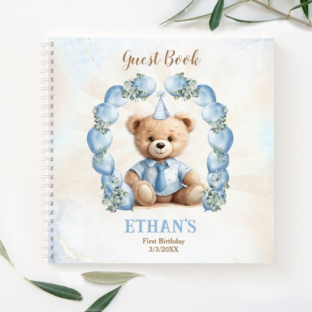 Cute Teddy Bear 1st Birthday Blue Guest Book (Cute Teddy Bear 1st Birthday Blue Guest Book)