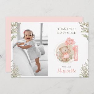 Cute Teddy Bear 1st Birthday Photo Thank You Card