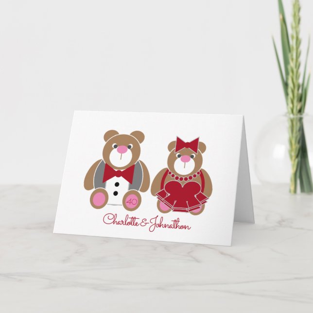 Cute teddy bear 40th ruby wedding anniversary card (Front)