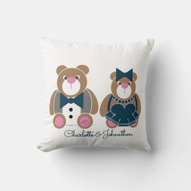 Cute teddy bear 45th sapphire wedding anniversary cushion (Front)