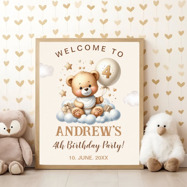 Cute Teddy Bear 4th Birthday Wall Decoration (Creator Uploaded)