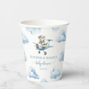Cute teddy bear aeroplane baby boy shower Paper cu Cups