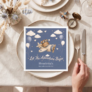Cute Teddy Bear Aeroplane Baby Shower Paper Napkin