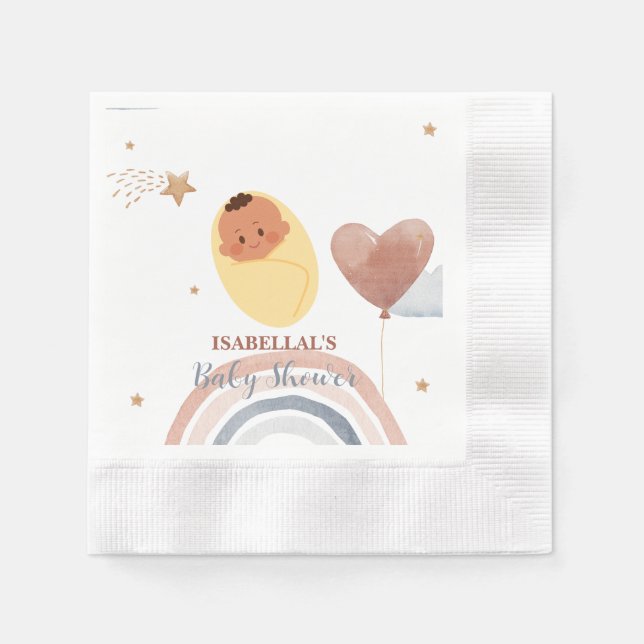 Cute teddy bear African american boys baby shower Napkin (Front)