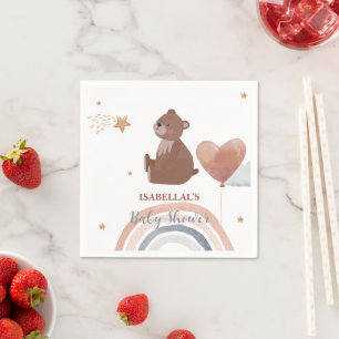 Cute teddy bear African american boys baby shower Napkin