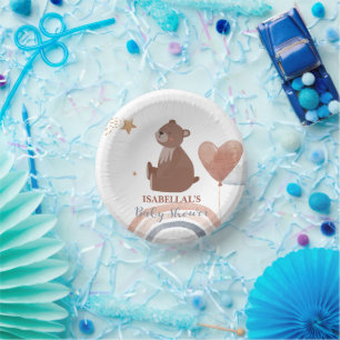 Cute teddy bear African american boys baby shower Paper Plate