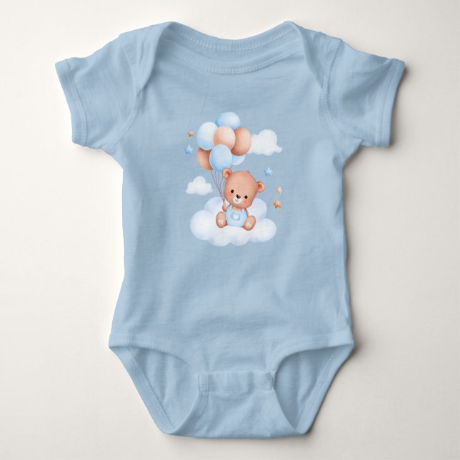 Cute Teddy Bear and Balloons Baby Bodysuit (Front)