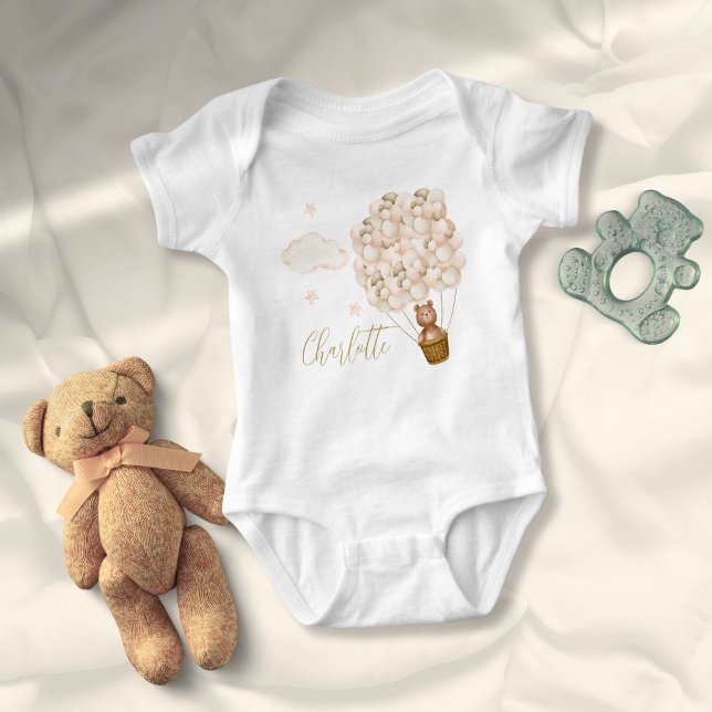 Cute Teddy Bear And Balloons Gold Script Baby Bodysuit (Cute Teddy Bear And Balloons Gold Script Baby Bodysuit)