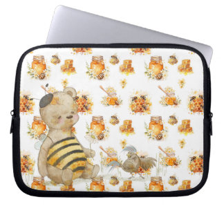 cute teddy bear and bees laptop sleeve
