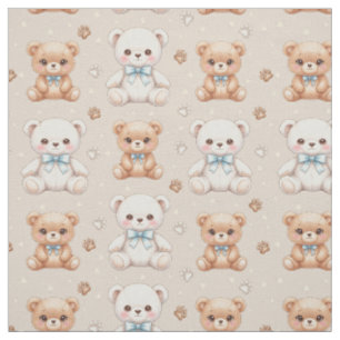 Cute Teddy Bear and Blue Bows Seamless Pattern Fabric