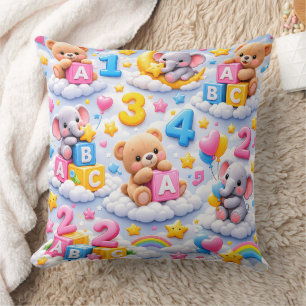 Cute teddy bear and elephant a Numbers throw cushi Cushion