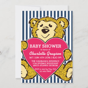 Cute Teddy Bear and Love Birthday Invitation