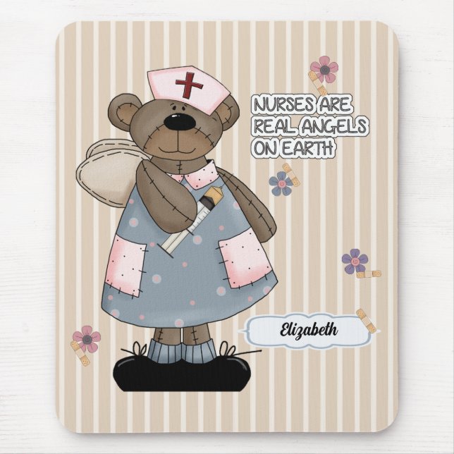 Cute Teddy Bear Angel Nurse Appreciation Gift  Mouse Pad (Front)
