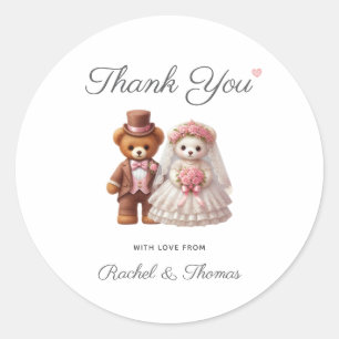 Cute Teddy Bear Anniversary Wedding Thank You Classic Round Sticker