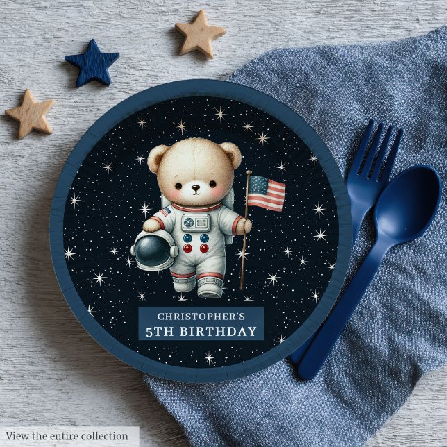 Cute Teddy Bear Astronaut Baby Boy Shower Party  Paper Plate (Cute Teddy Bear Astronaut Baby Boy Shower Party Paper Plates)