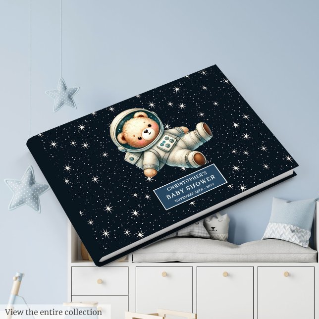 Cute Teddy Bear Astronaut Boy Baby Shower  Guest Book (Cute Teddy Bear Astronaut Boy Baby Shower Guest Book)
